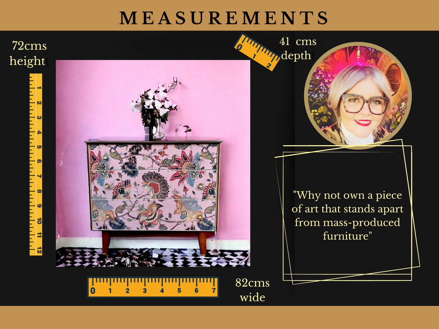 Upcycled, Floral, Vintage, Chest Of Drawers. Upcycled Furniture , Bedroom Storage , Vintage Furniture. TV Unit.