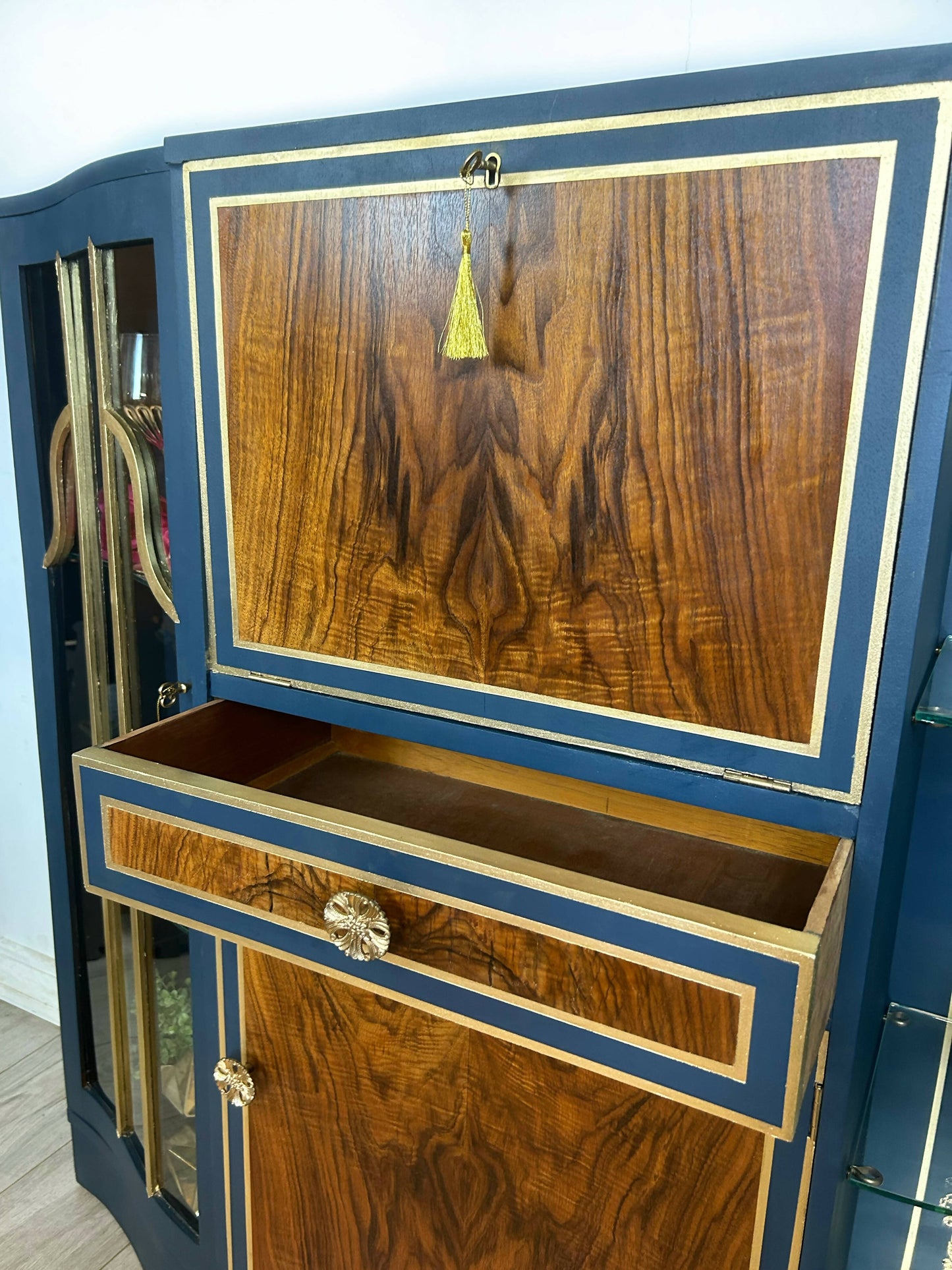 Blue and Gold Song Bird Cocktail Cabinet