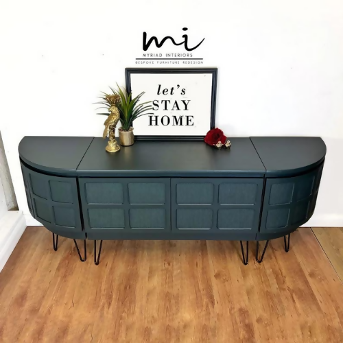 MADE TO ORDER Refurbished mid century modern Nathan sideboard, retro drinks cabinet, TV media cabinet, dark green, decoupaged