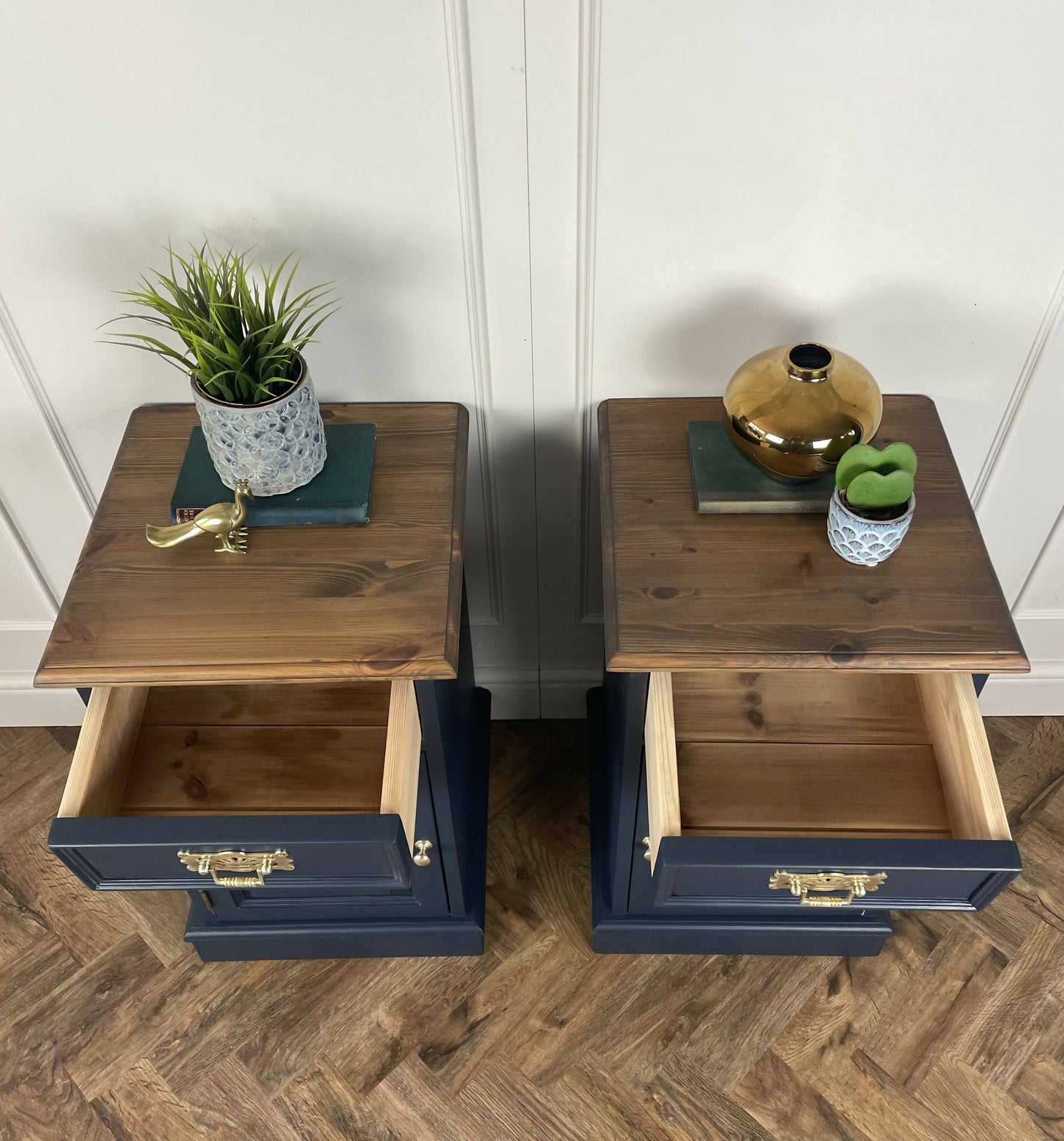 Vintage blue painted pair of bedside tables - commissions available