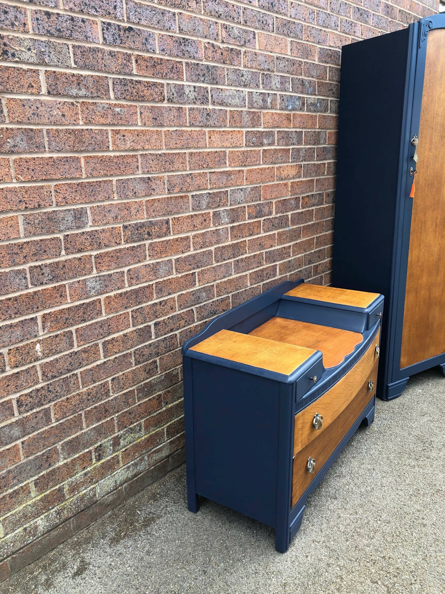 Vintage Bedroom furniture by Harris Lebus- painted Navy Blue Single Wardrobe & Dresser Drawers