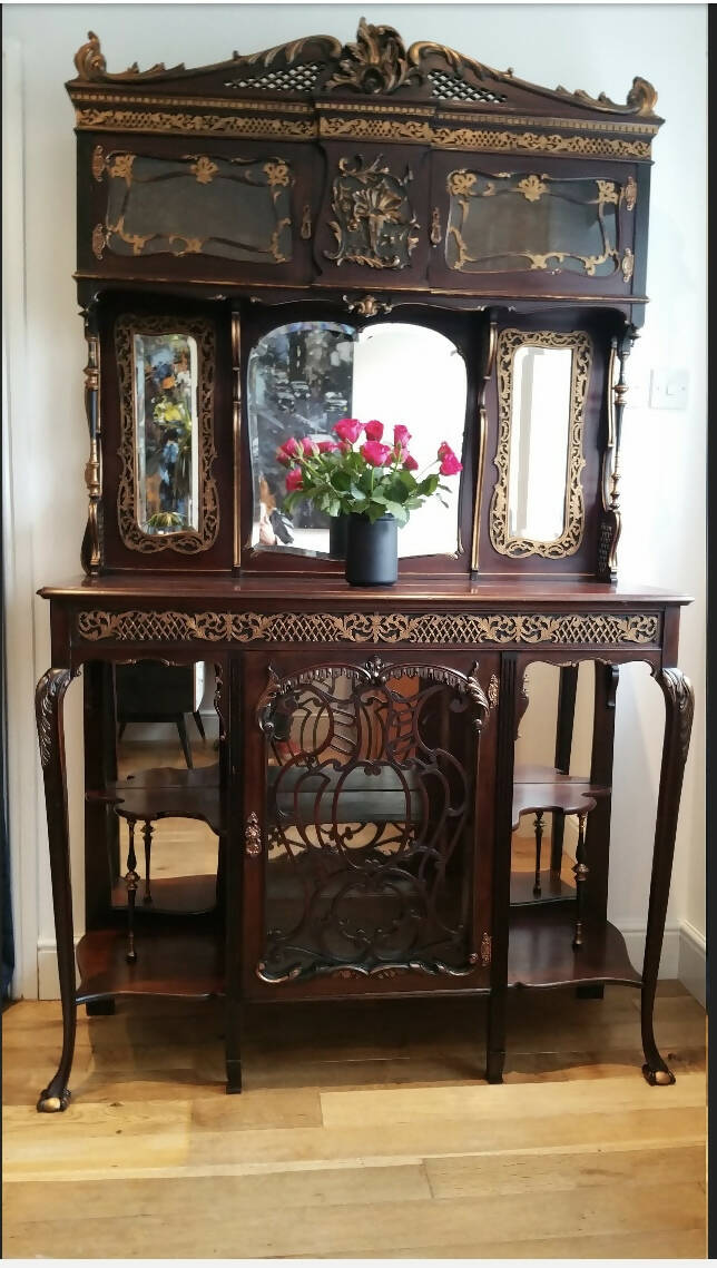 Edwardian Dresser, sideboard, display cabinet, cocktail cabinet. Renovated, gilded. Antique sideboard, Show stopping buffet.