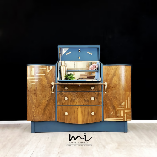 Vintage Nathan Drinks Cabinet, cocktail, Sideboard, Art Deco, Walnut - commission available