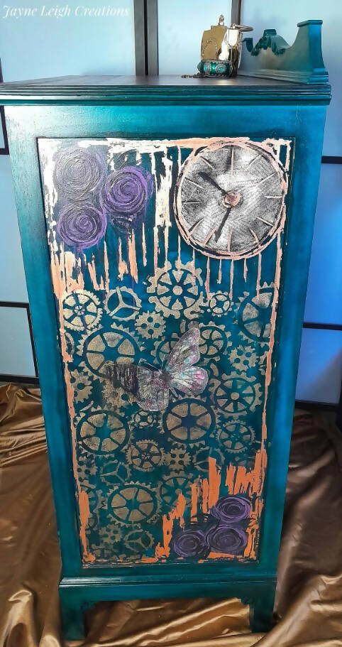 SOLD Blue Vintage Upcycled Tallboy Chest of Drawers