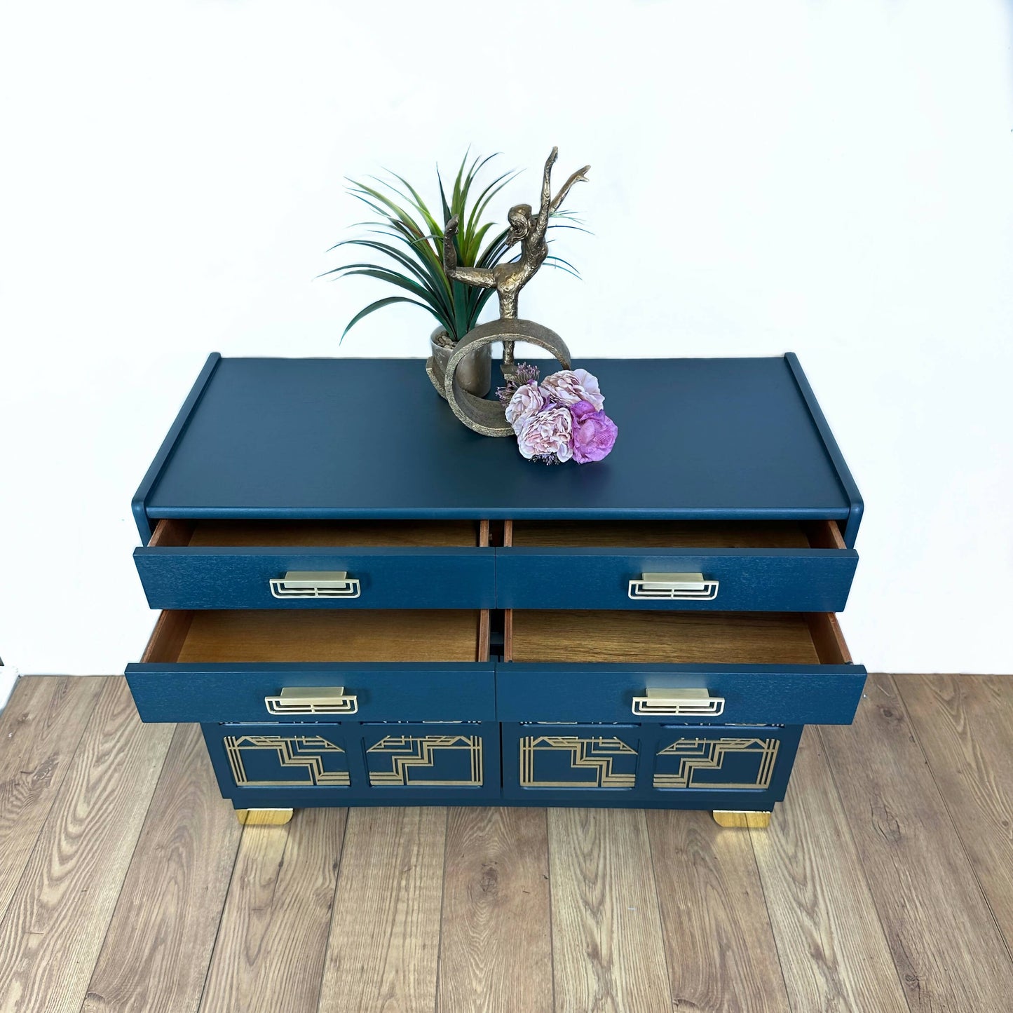 Nathan sideboard in deep teal, gold art deco, mid century, vintage, drink cabinet, media unit, dresser, cupboard, cocktail cabinet, navy blue retro