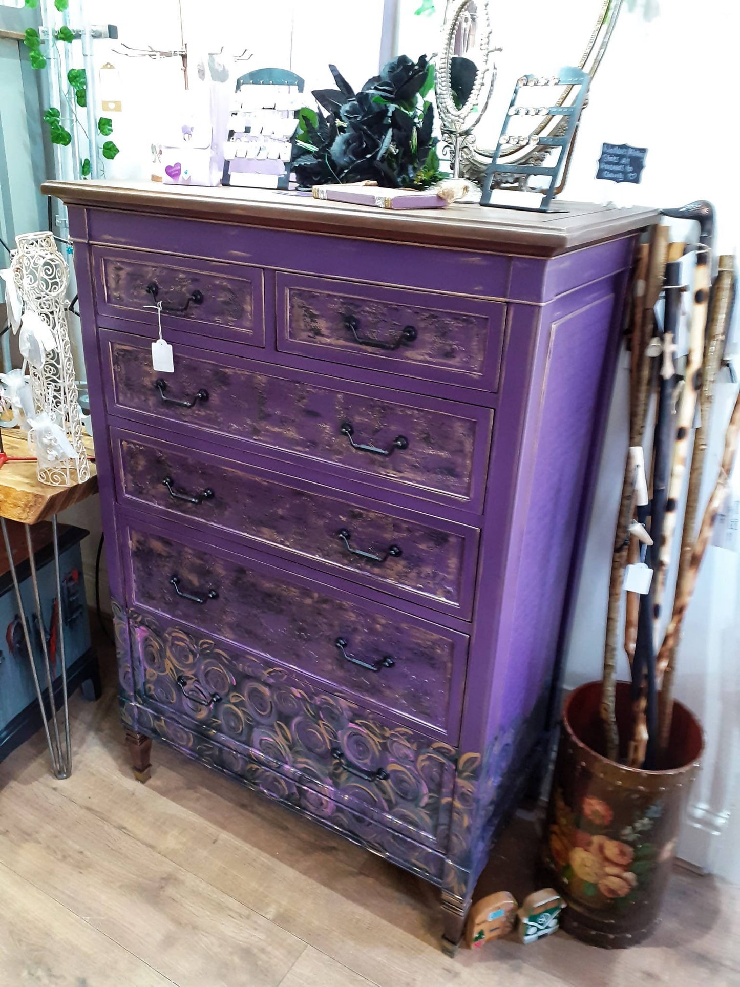 Oak Vintage Purple Drawers
