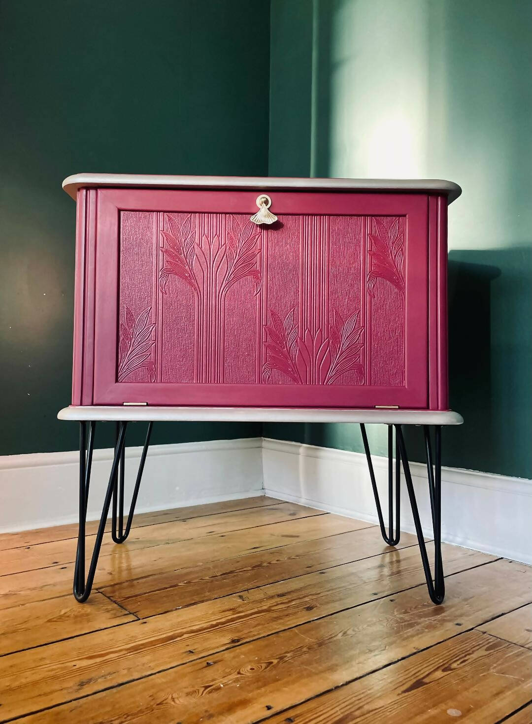 NOW SOLD Hand Painted Crimson Vintage/Modern Style Drinks Cabinet