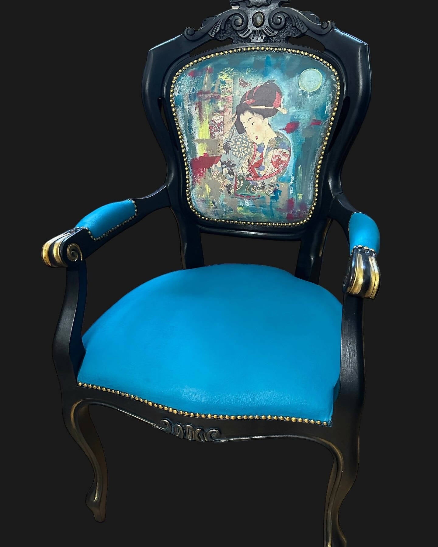 Striking, vintage occasional chair with Japanese style Geisha Girl design