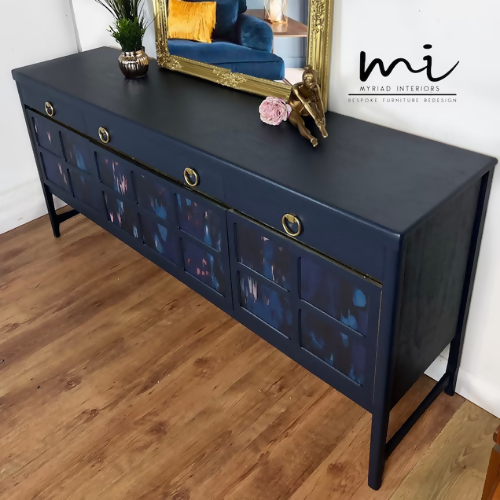 Refurbished vintage Nathan sideboard, drinks cabinet, navy blue, retro cocktail, mcm mid century modern console