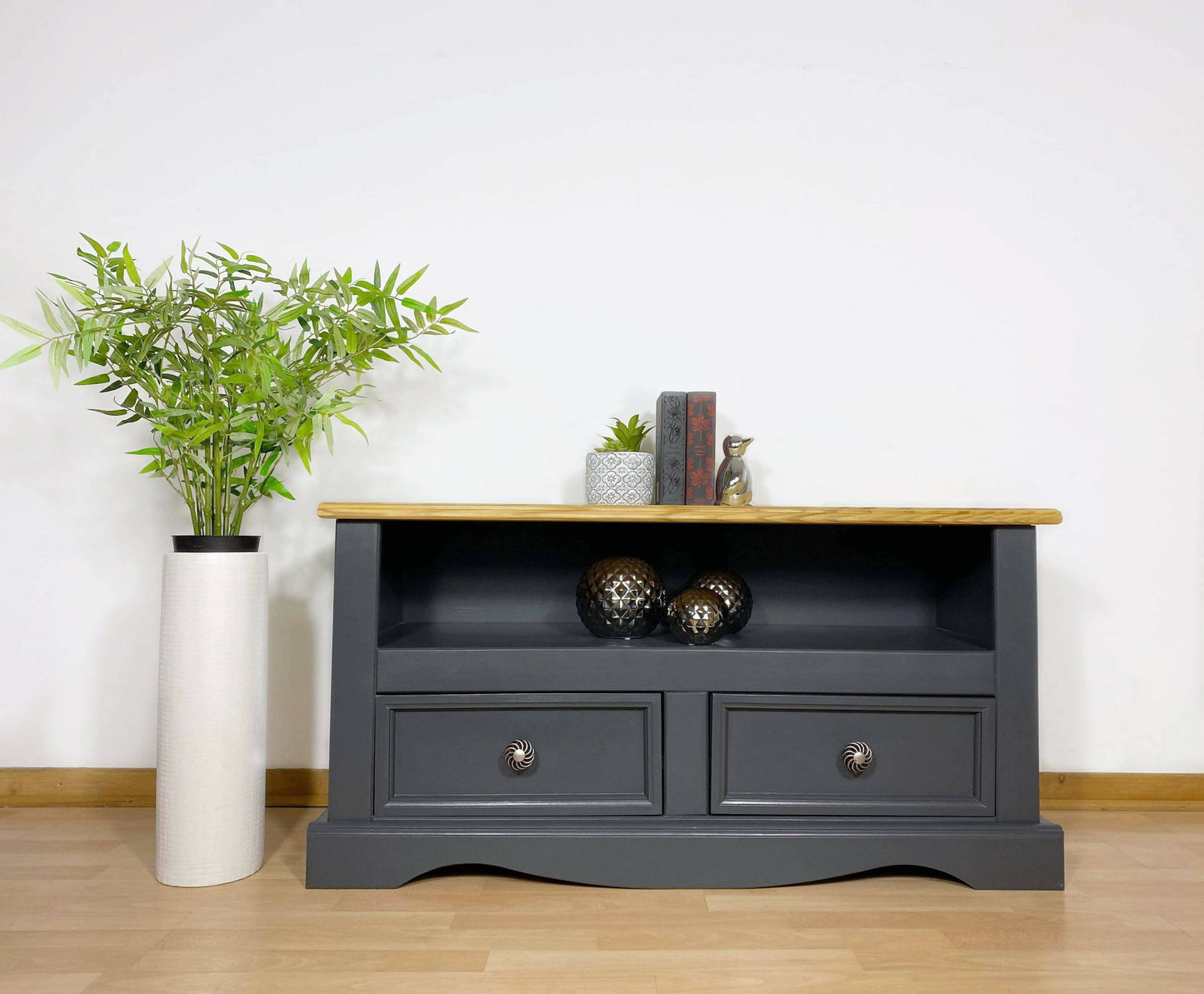 Vintage Grey Wooden TV Cabinet Drawers