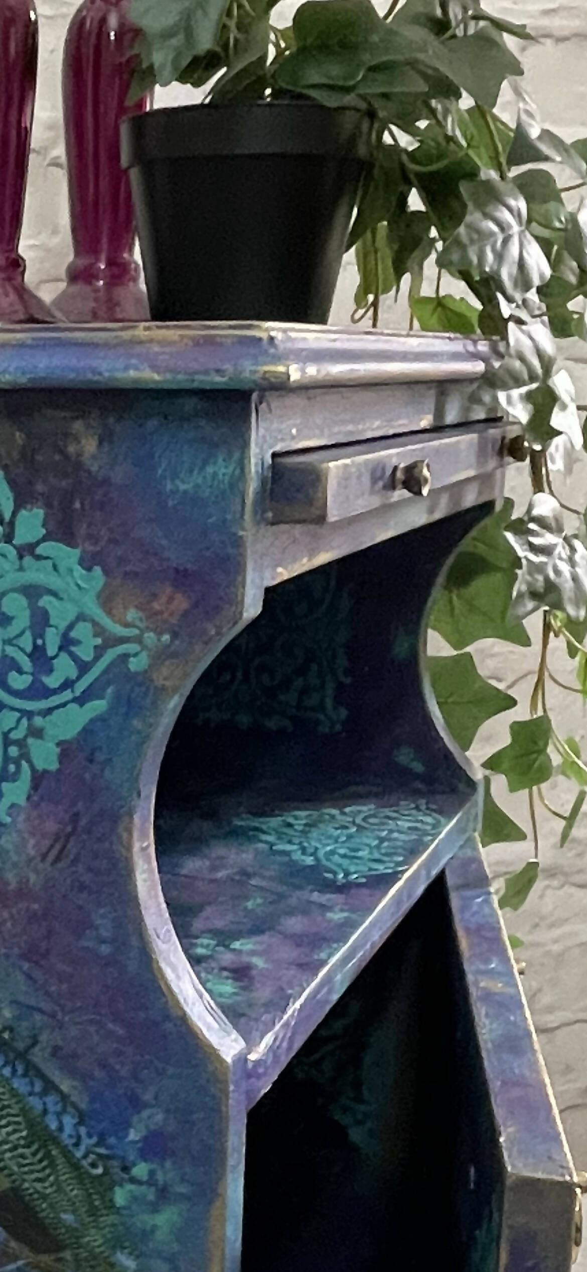 Maximalist Peacock bedside table