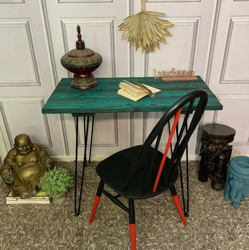 Industrial Style Console Table / Desk with Hairpin Legs Yakisugi Wood