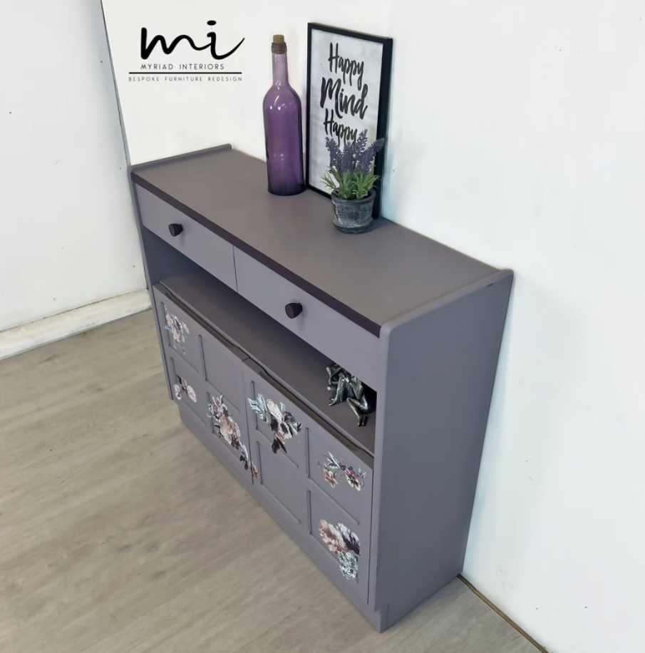 Upcycled Floral Nathan Squares Lilac Sideboard / Vintage Drinks Cabinet