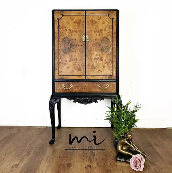 Vintage Cocktail Cabinet, Queen Anne Drink Cabinet Art Deco