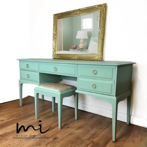 Refurbished vintage Stag Minstrel dressing table, dresser, drawers, pale blue green, upcycled, retro mid century - commissions available