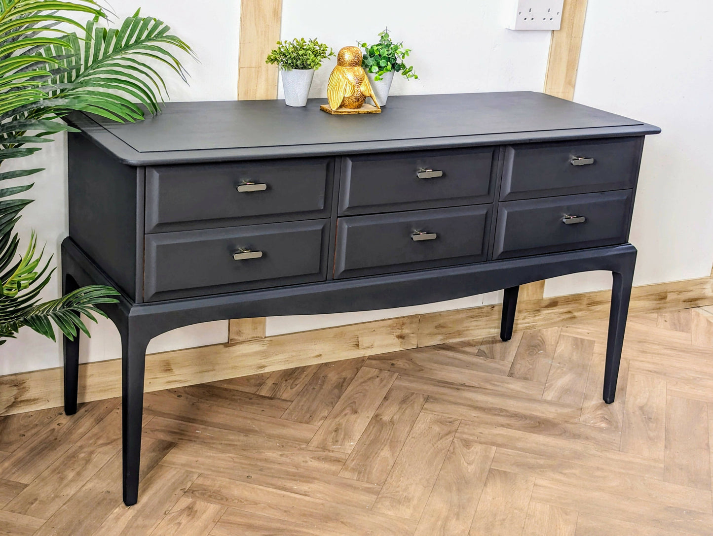 Stag minstrel black grey sideboard, spray painted retro console table, wood 6 drawers chest of drawers, dressing table