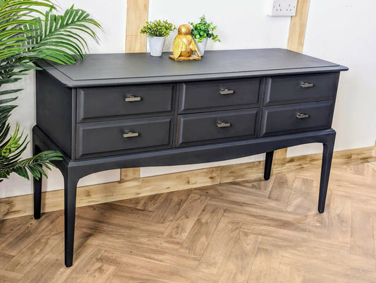 Stag minstrel black grey sideboard, spray painted retro console table, wood 6 drawers chest of drawers, dressing table