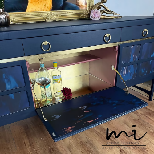 Refurbished vintage Nathan sideboard, drinks cabinet, navy blue, retro cocktail, mcm mid century modern console