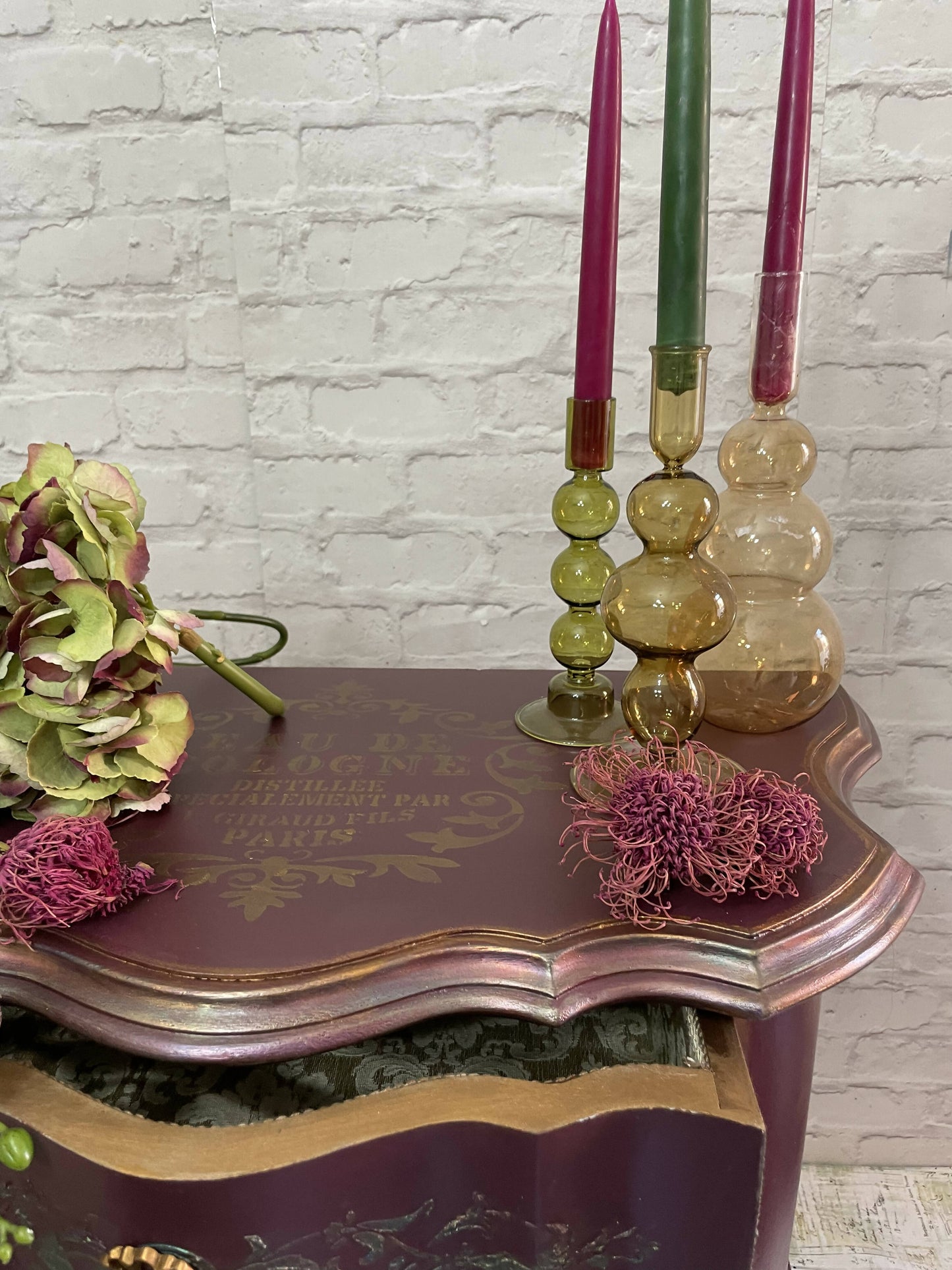 SOLD SOLD 2 Burgundy Bedside Tables