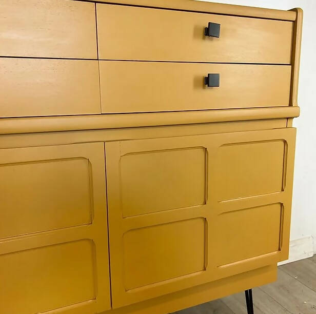 Mustard Yellow Nathan Squares Mid Century Cabinet/ Media Sideboard