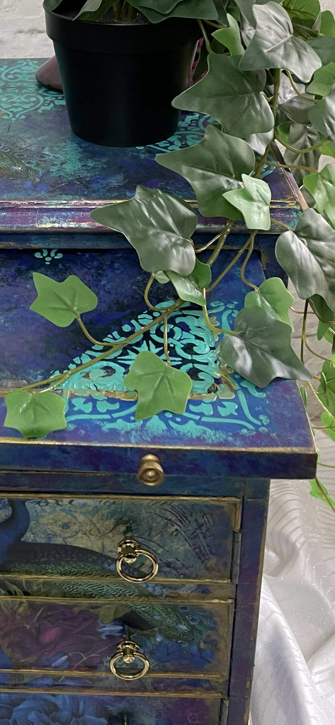 Maximalist Peacock bedside table