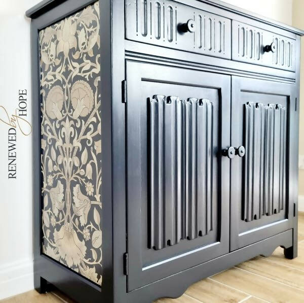 Off Black Sideboard, Linenfold Paneling, William Morris Wallpaper, Oak Cupboard, MADE TO ORDER