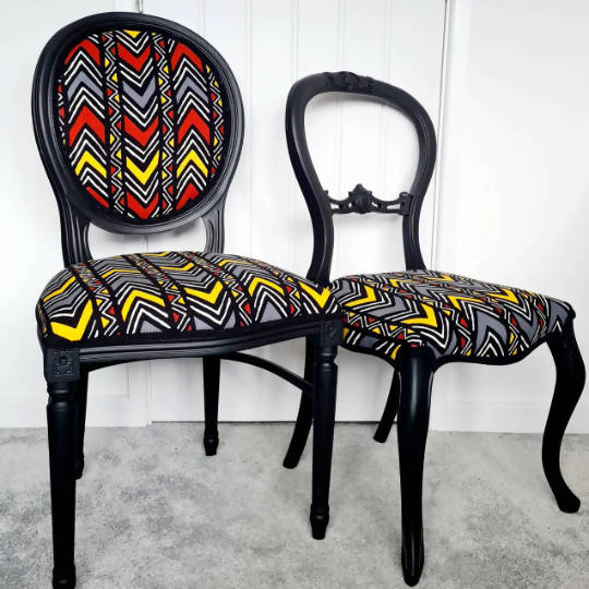 Vintage Black African Geometric Occasional Chair