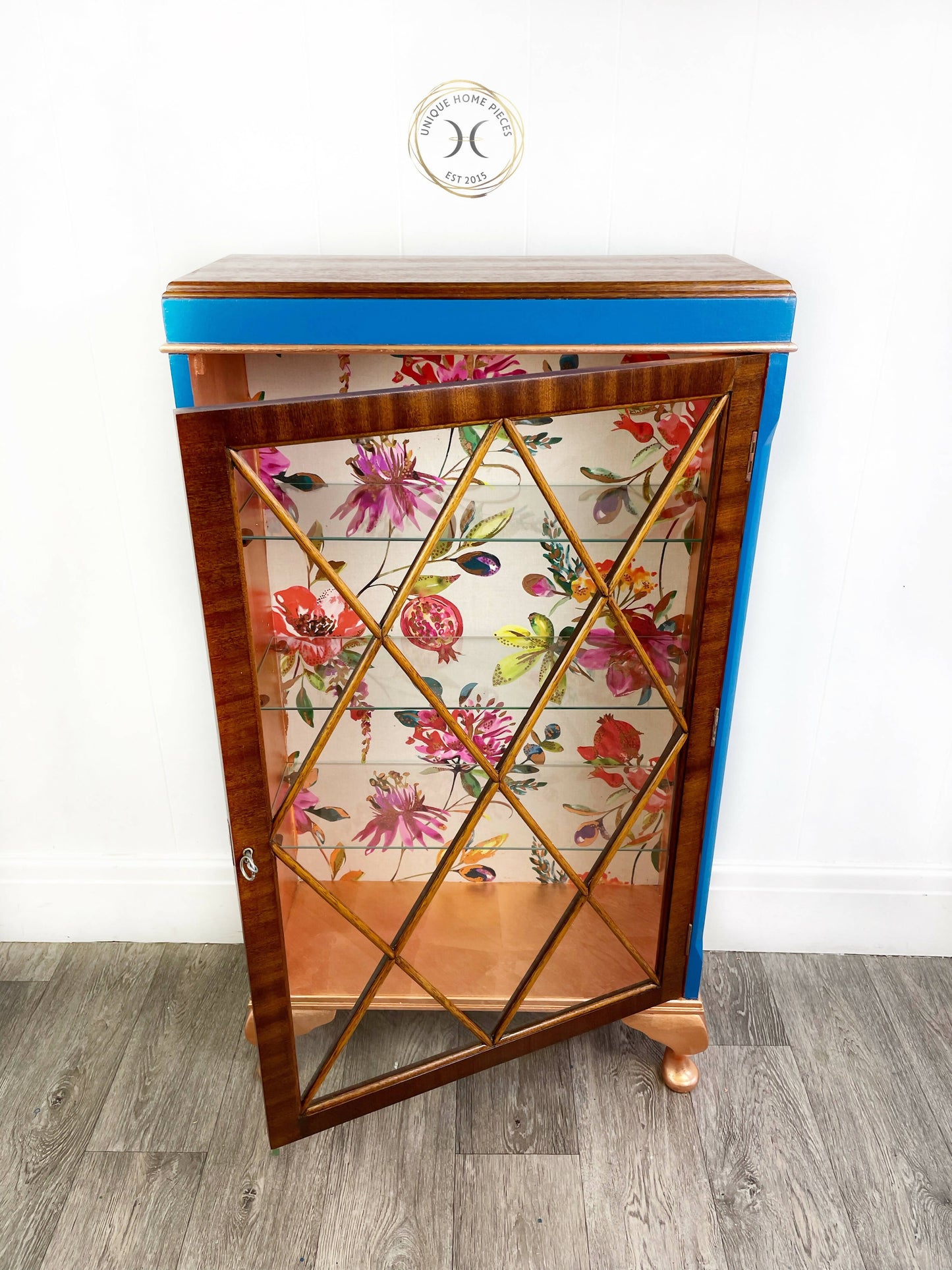Blue Drinks Cabinet, Glass Fronted Display case