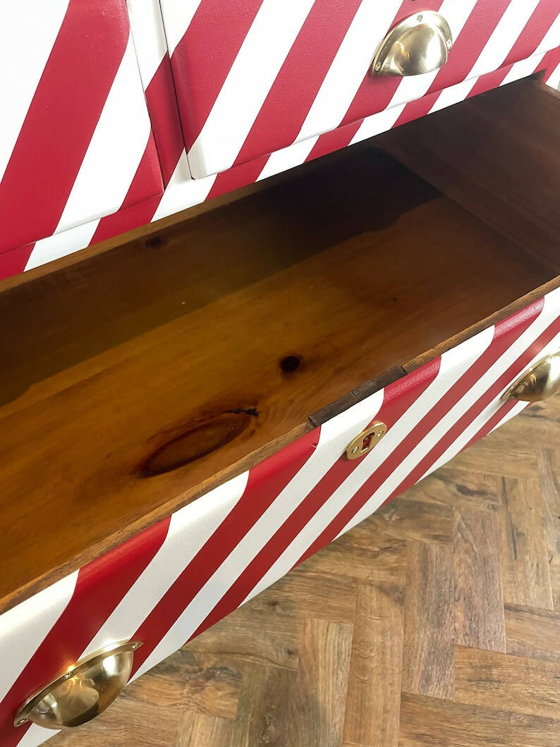 Vintage Red & White Hand Painted Drawers