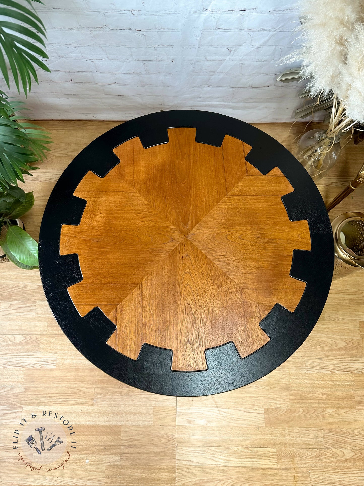 MCM Circular Round 'Cog' Coffee Table By Nathan Furniture Wooden Side Table Hand-Painted in Black - - MADE TO ORDER