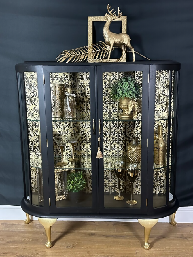 Vintage glass curio online cabinet