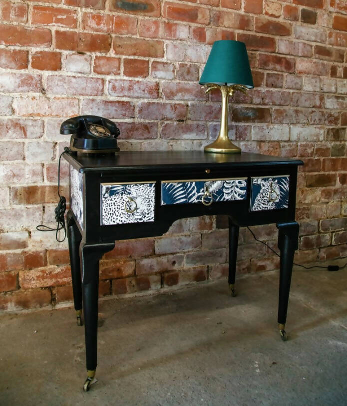 Desk, console table, black, painted, upcycled, decoupage