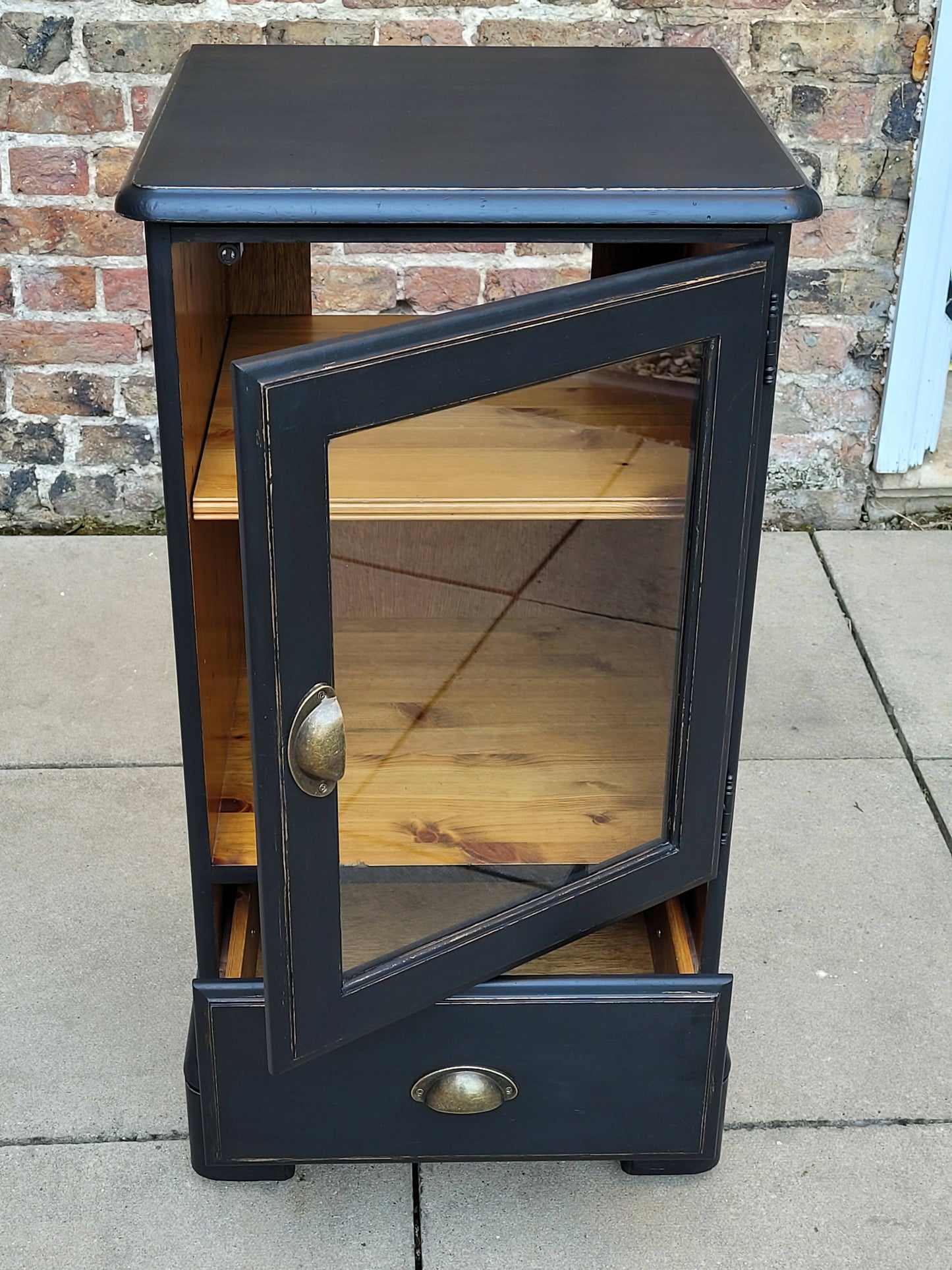 Navy Blue Pine Cupboard Display Cabinet With Drawer
