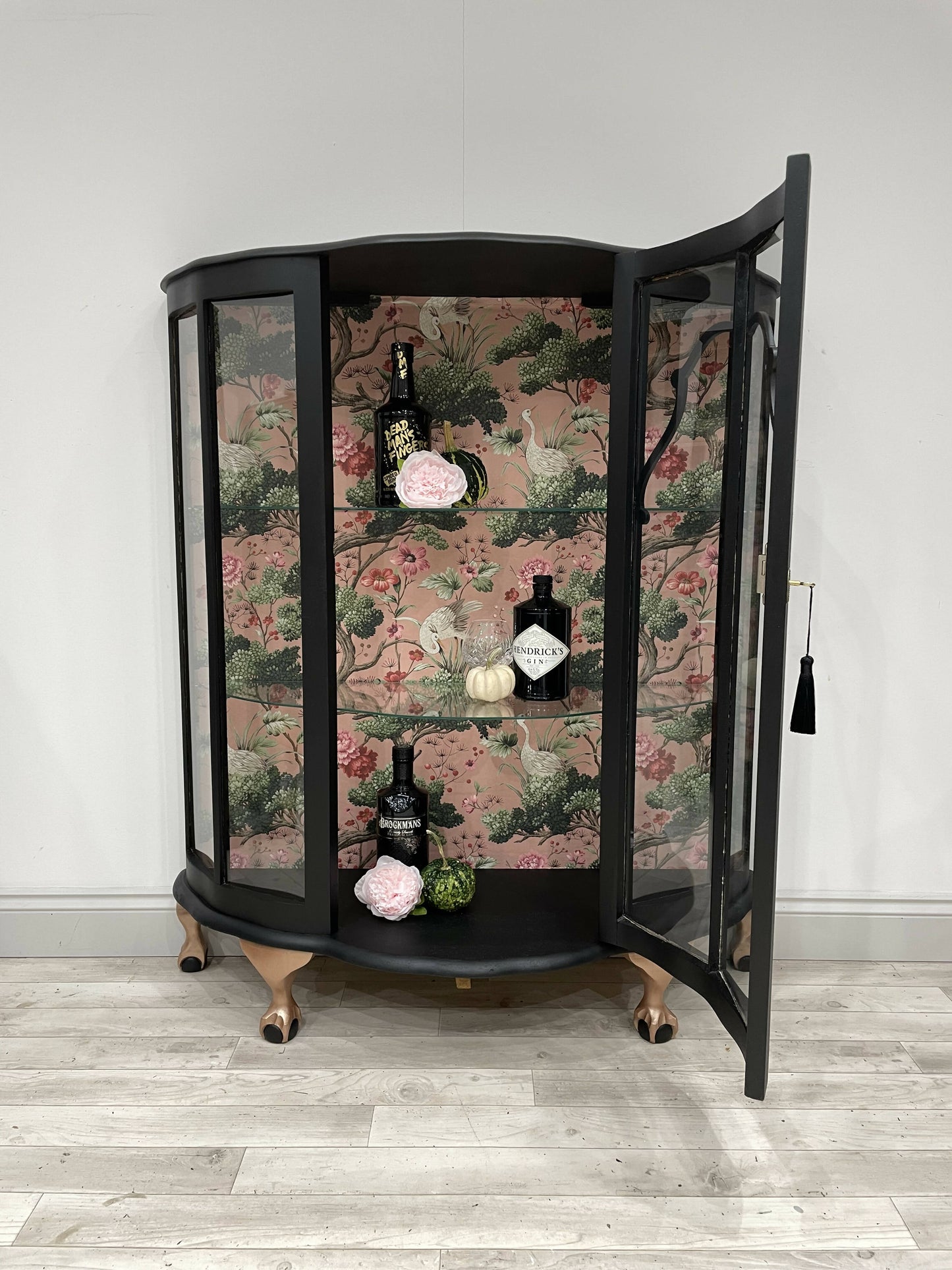 GIN CABINET *** made to order - Similar cabinets in stock *** - Vintage Antique Drinks Cocktail Cabinet in black and pink