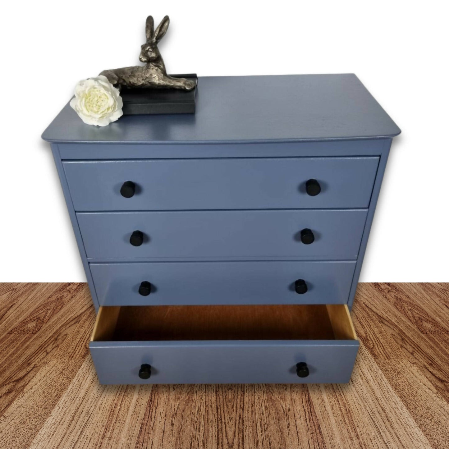 Blue chest of drawers with black handles, Bedroom furniture, Four drawers, Lebus