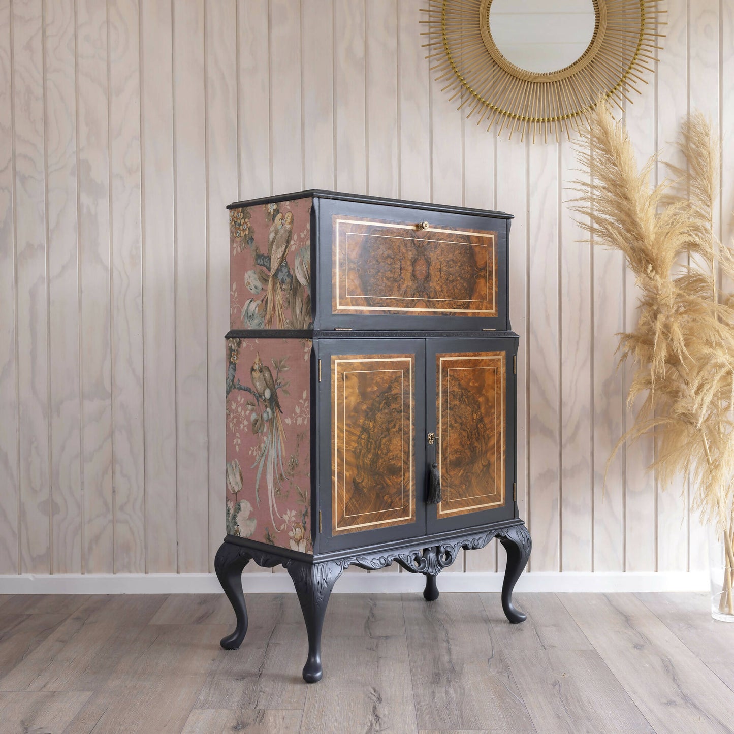 Cocktail cabinet in a beautiful combination of grey and dusty pink. Sold, commission available.