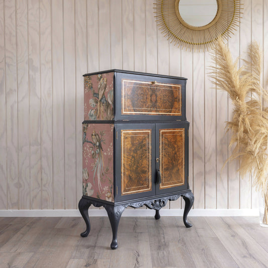 Cocktail cabinet in a beautiful combination of grey and dusty pink. Sold, commission available.