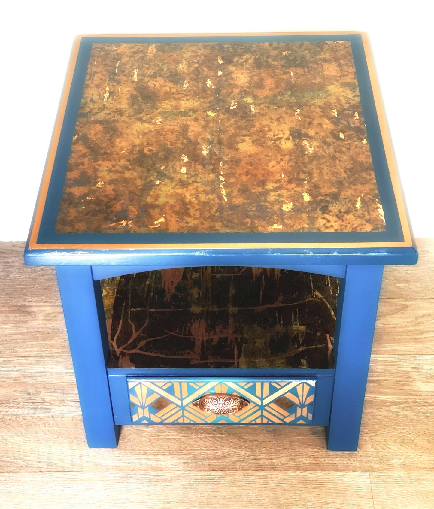 Solid wood square coffee table with drawer and under shelf storage