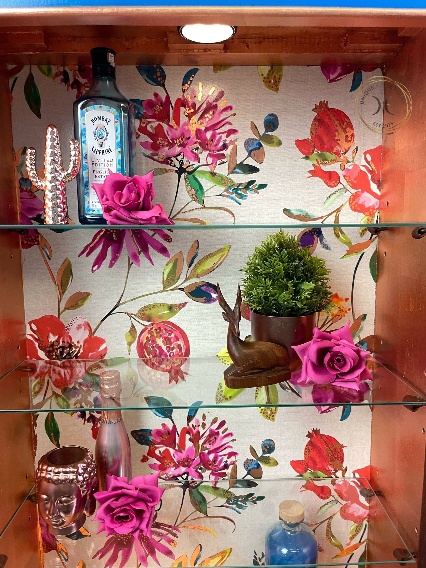 Blue Drinks Cabinet, Glass Fronted Display case