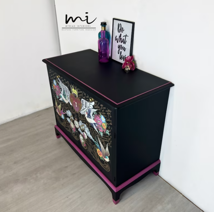 Vintage Maximalist Black Stag Drawers