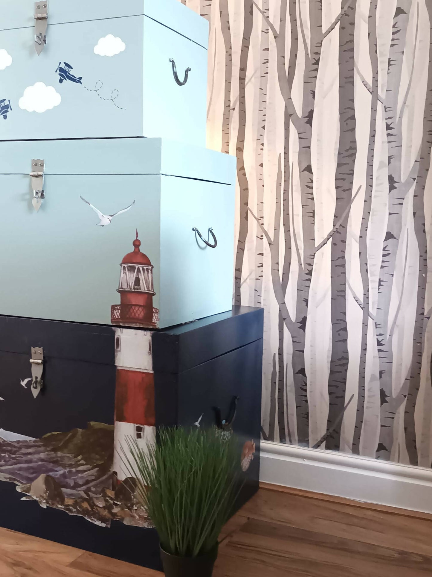 Blue Vintage Nautical Theme Storage Trunks