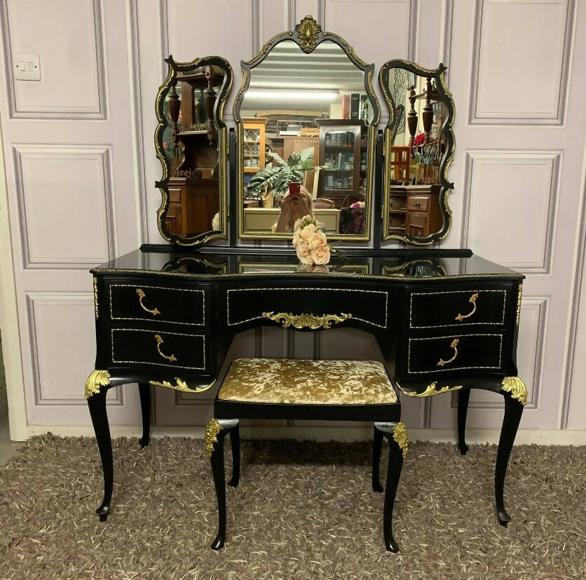 Gothic Style Dressing Table Black & Gold High Gloss Black Piano Finish Upcite Gothic Style Dressing Table Black & Gold High Gloss Black Piano Finish Upcite