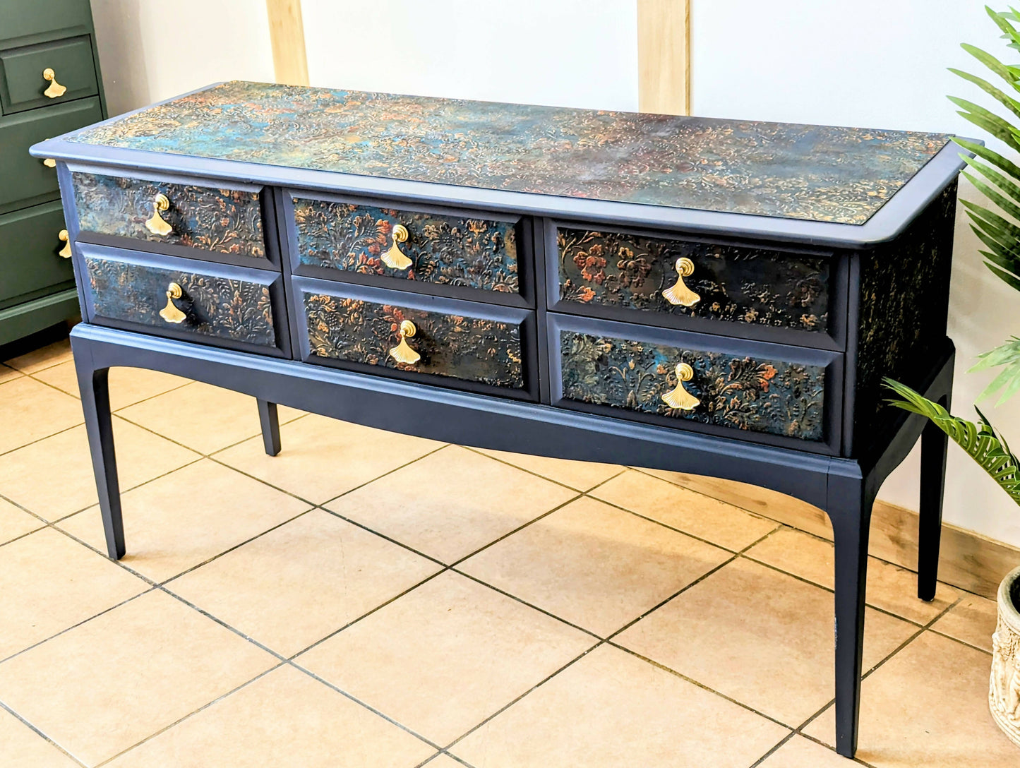 Vintage painted navy blue Stag minstrel dressing table/ sideboard/ console table