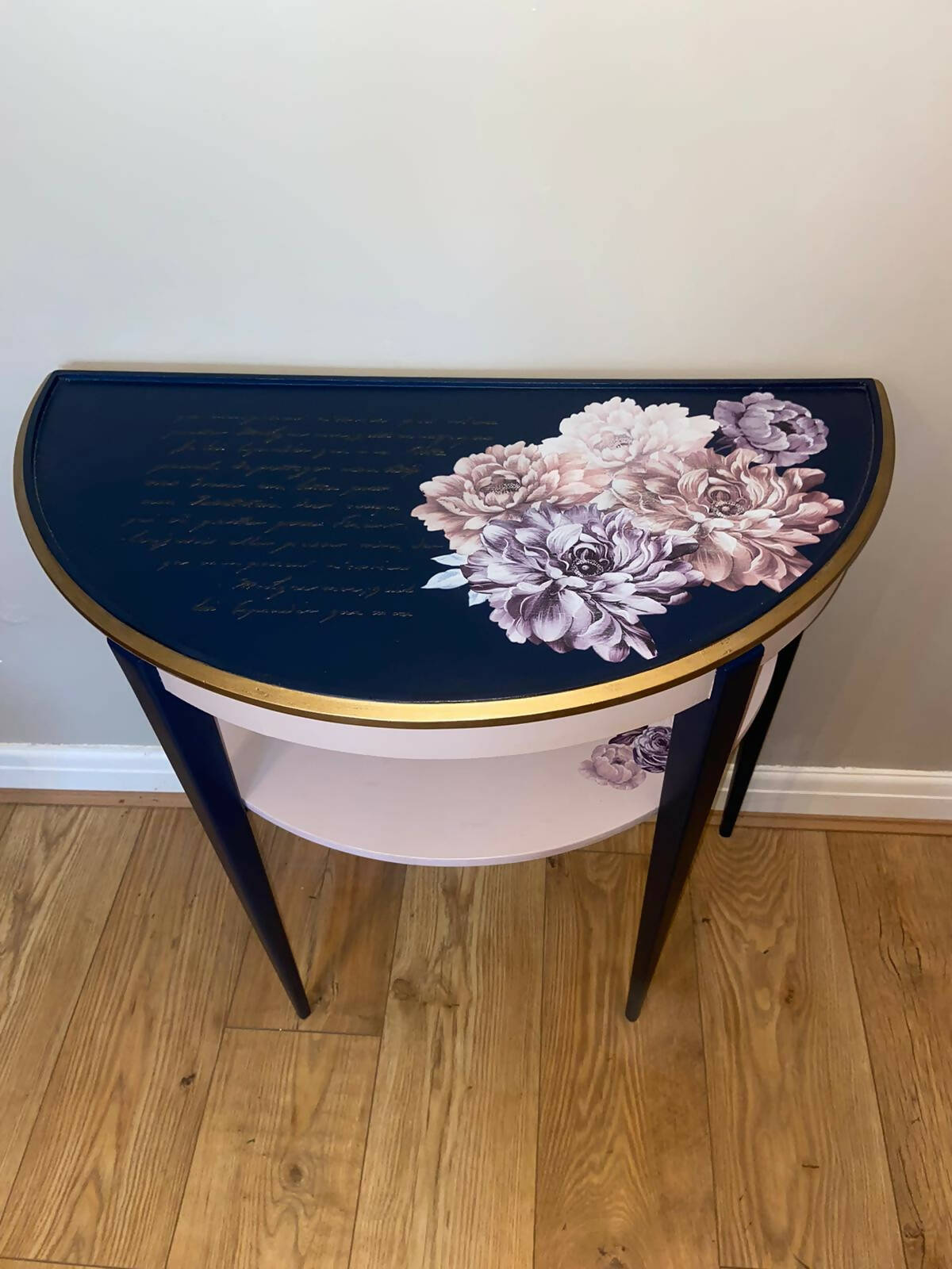 Upcycled half moon console table