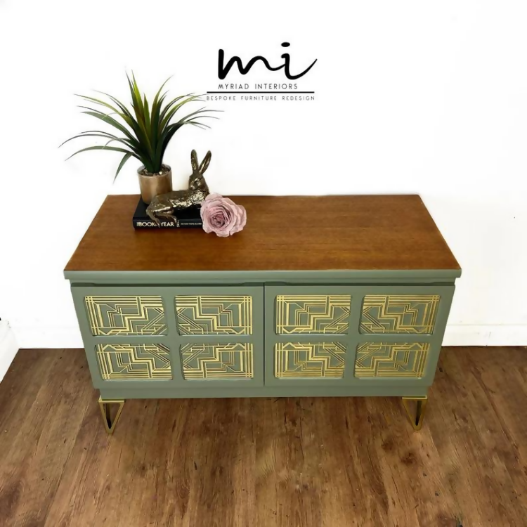 Made To Order Refurbished Nathan sideboard, olive green retro tv media unit, stand, drinks cabinet, Art Deco mid century modern