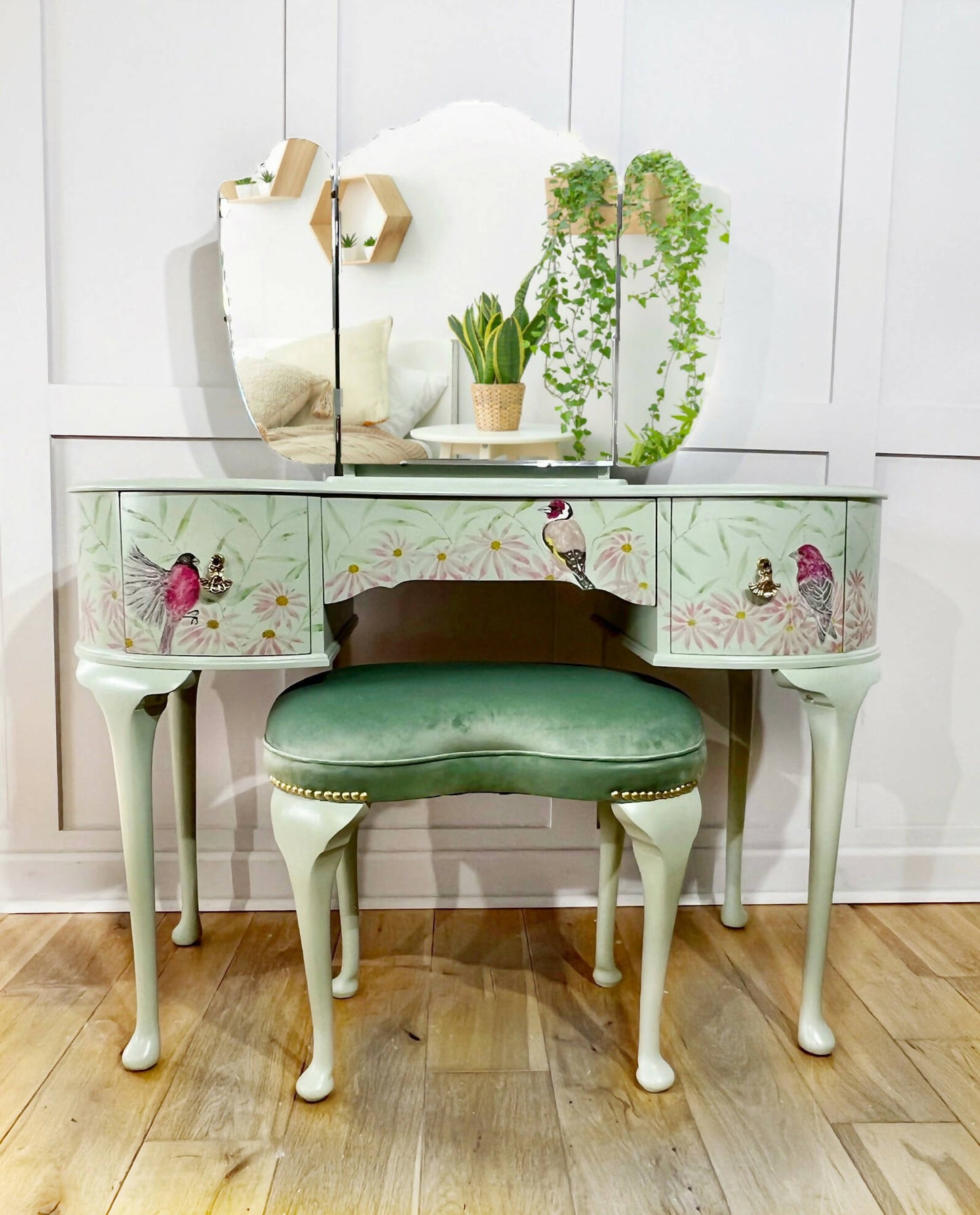 Dressing Table with Triple Mirror and Stool