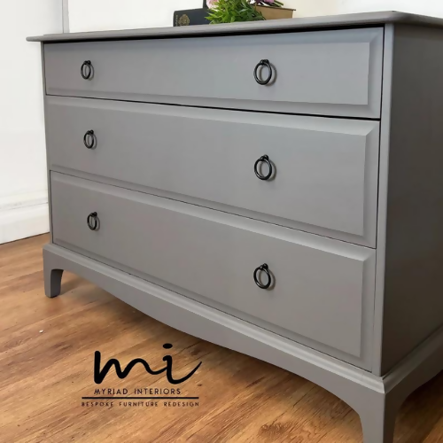 Refurbished Vintage Stag Minstrel Chest Of Drawers - Mid Grey - Matt Black