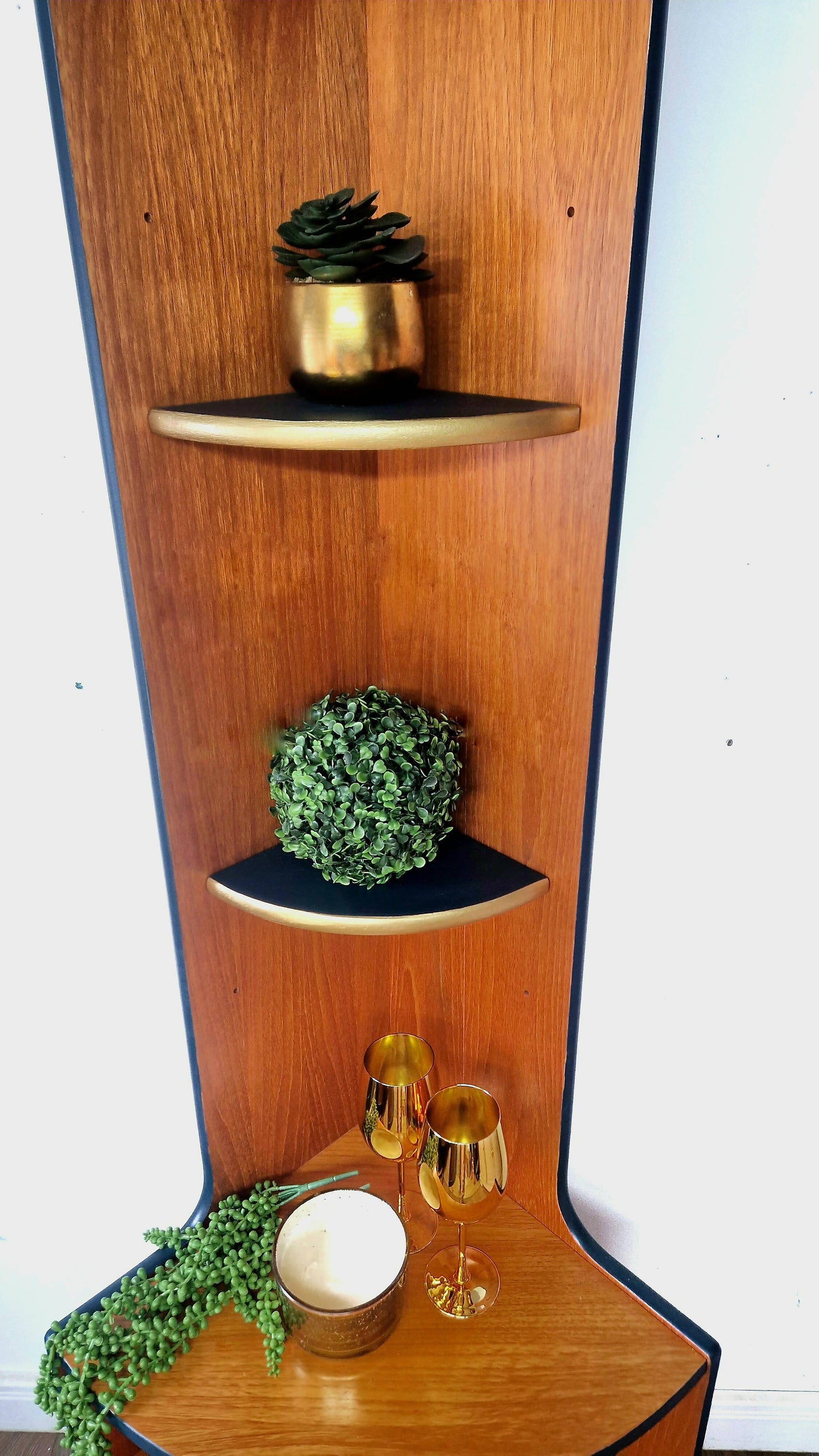 Mid century modern Nathan corner unit, drinks cabinet in blue