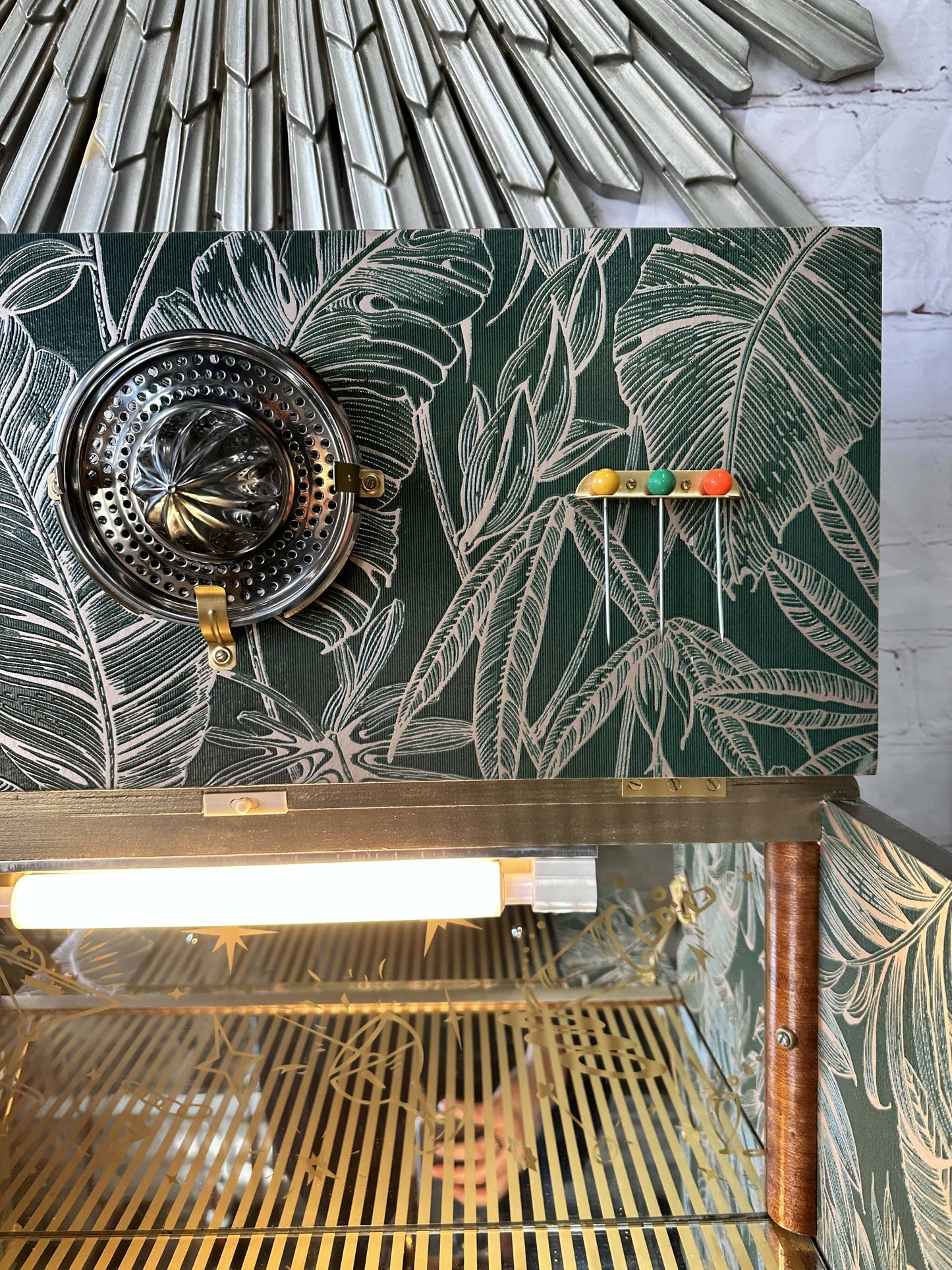 Rivington Cocktail Cabinet, Vintage Drinks Bar, Green and Gold, Art Deco, 1950’s Drinks Unit, Retro Bar, Walnut MADE TO ORDER