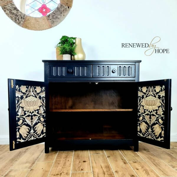 Off Black Sideboard, Linenfold Paneling, William Morris Wallpaper, Oak Cupboard, MADE TO ORDER
